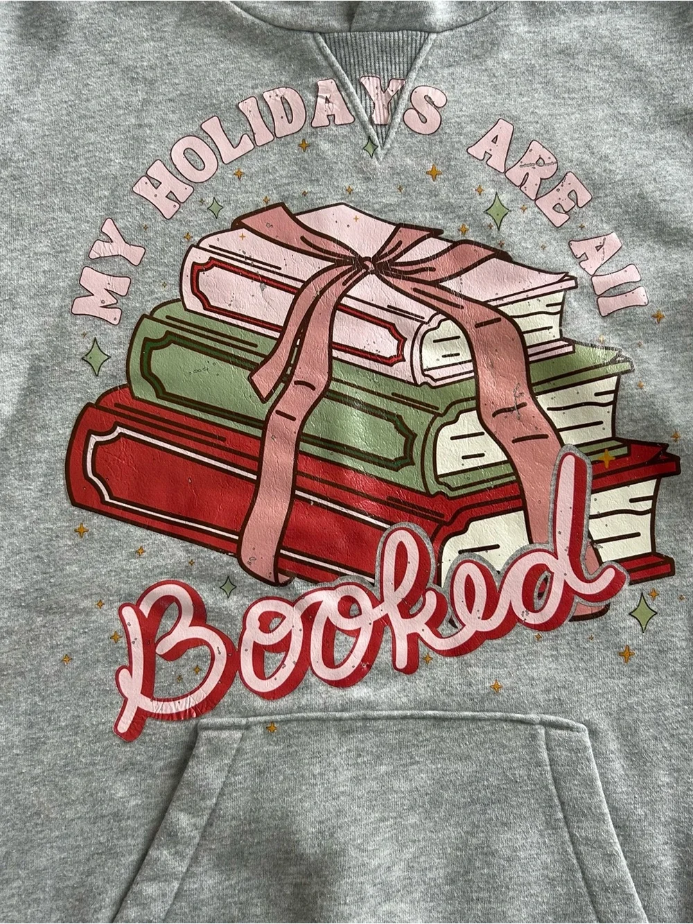 all in motion Gray Hoodie with Book Stack Graphic and Pink Accents
